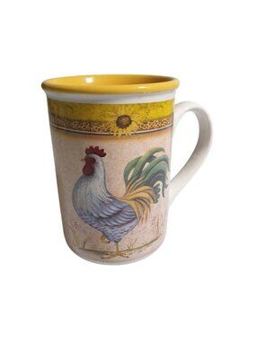 Gibson Yellow Trim Ceramic Mug Rooster Sunflower Farmhouse Coffee Cup Dishwasher